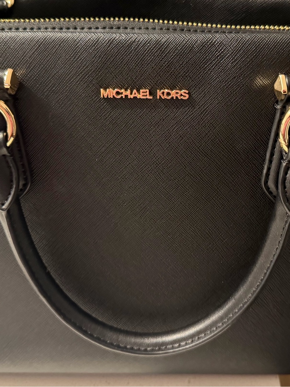 Michael Kors Black Saffiano Leather Satchel with Gold Hardware